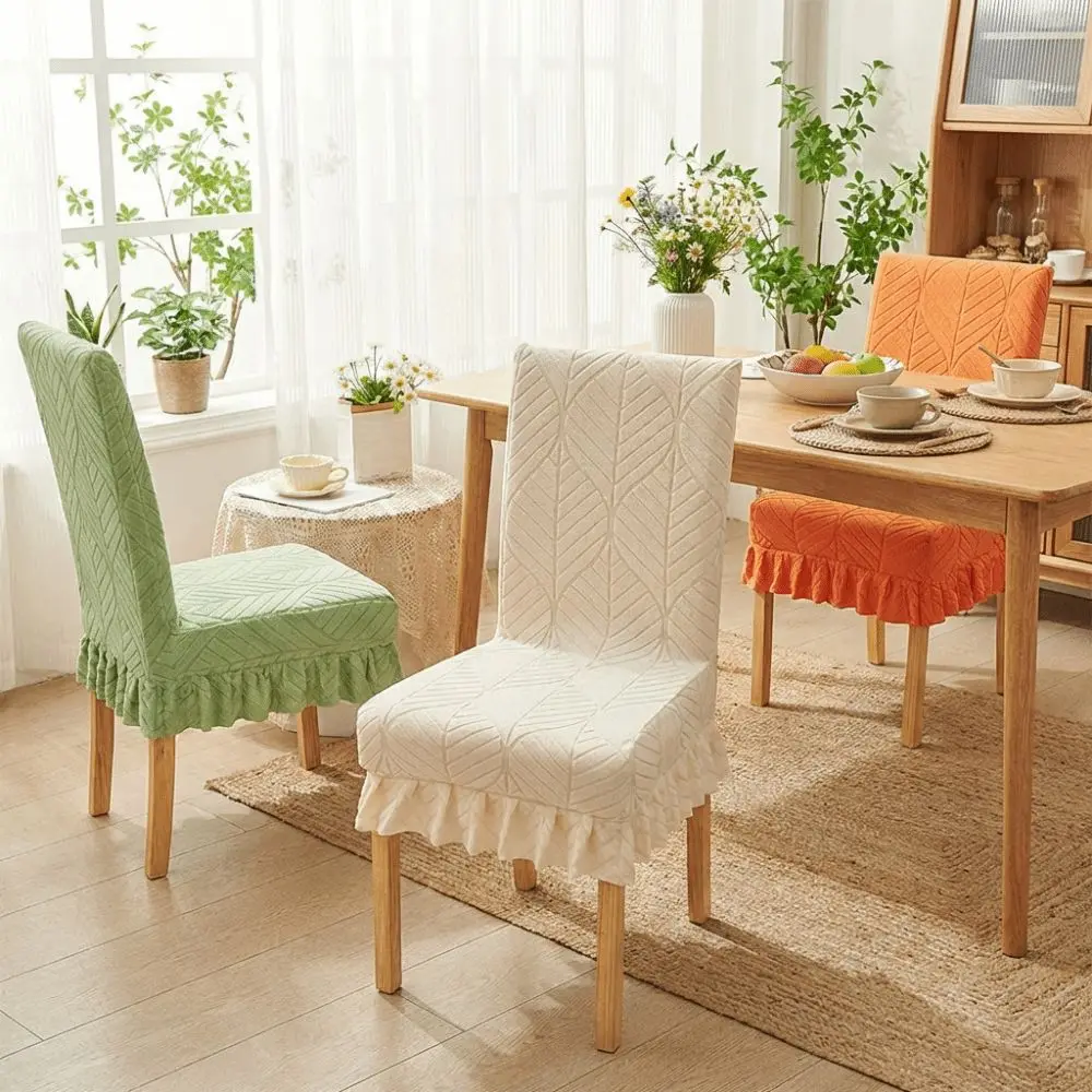 Simple Skirt Edge Jacquard Dining Chair Cover Anti-slip Solid Color Stretch Seat Cover Dust-Proof High-elastic Stool Cover Hotel