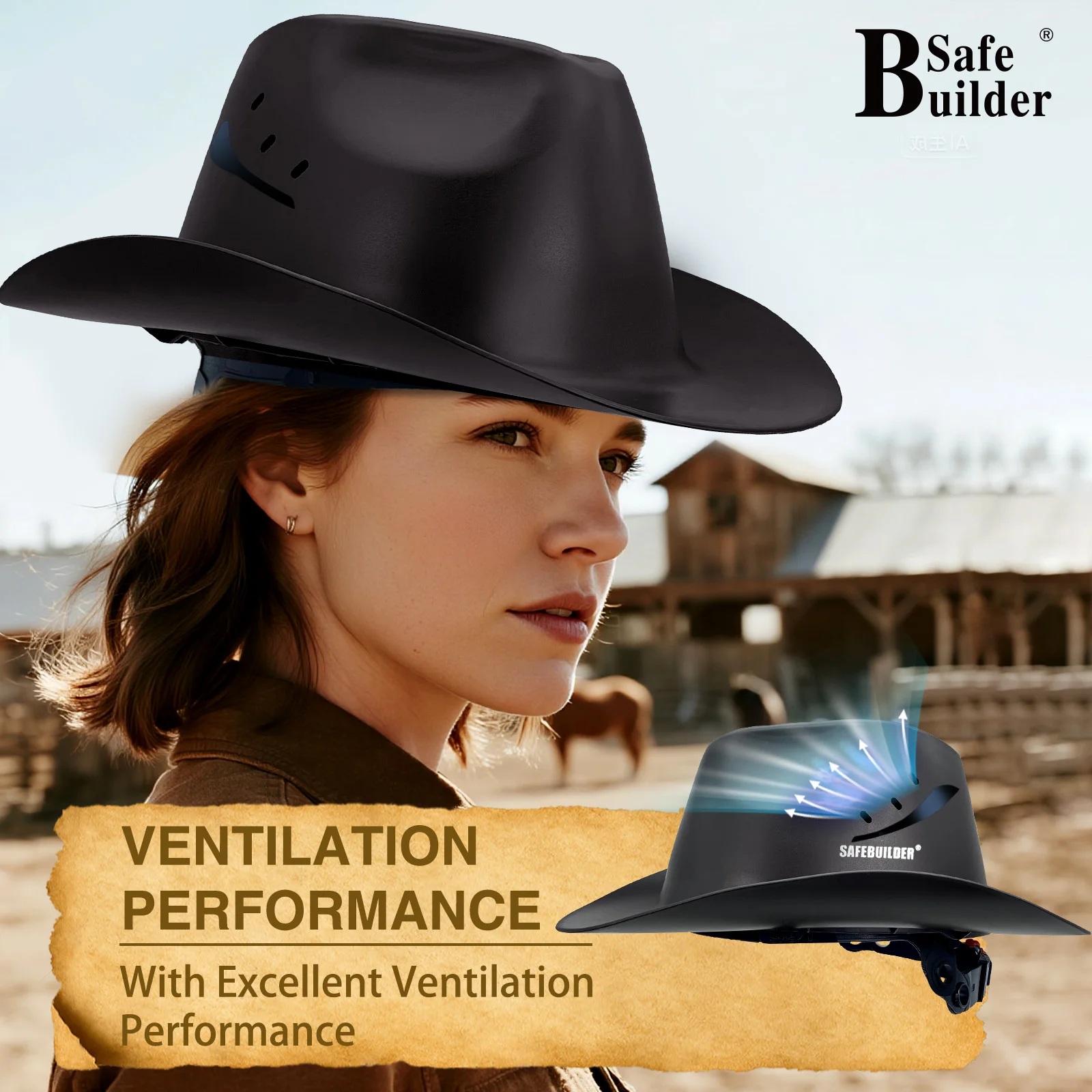 Cowboy Style Hard Hat Class C Safety Helmet Vented Full Brim Hard Hats Work Safety Helmet for Outdoor,Industrial,Construction