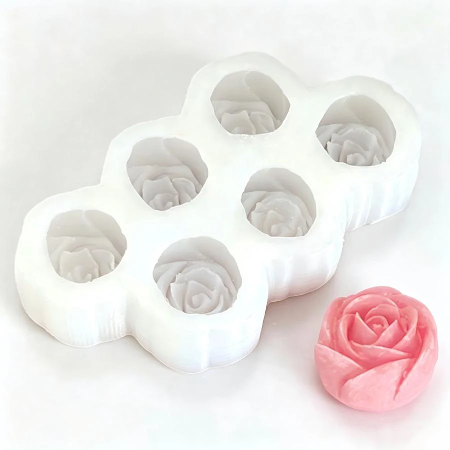 6-teiliges Set Rosenblüten-Silikonformen, 3D Mini-Blumen-Kerzen-Gips-Seifen-Gießform, DIY Schokoladen-Gummibärchen-Kuchenformen – Detail 4