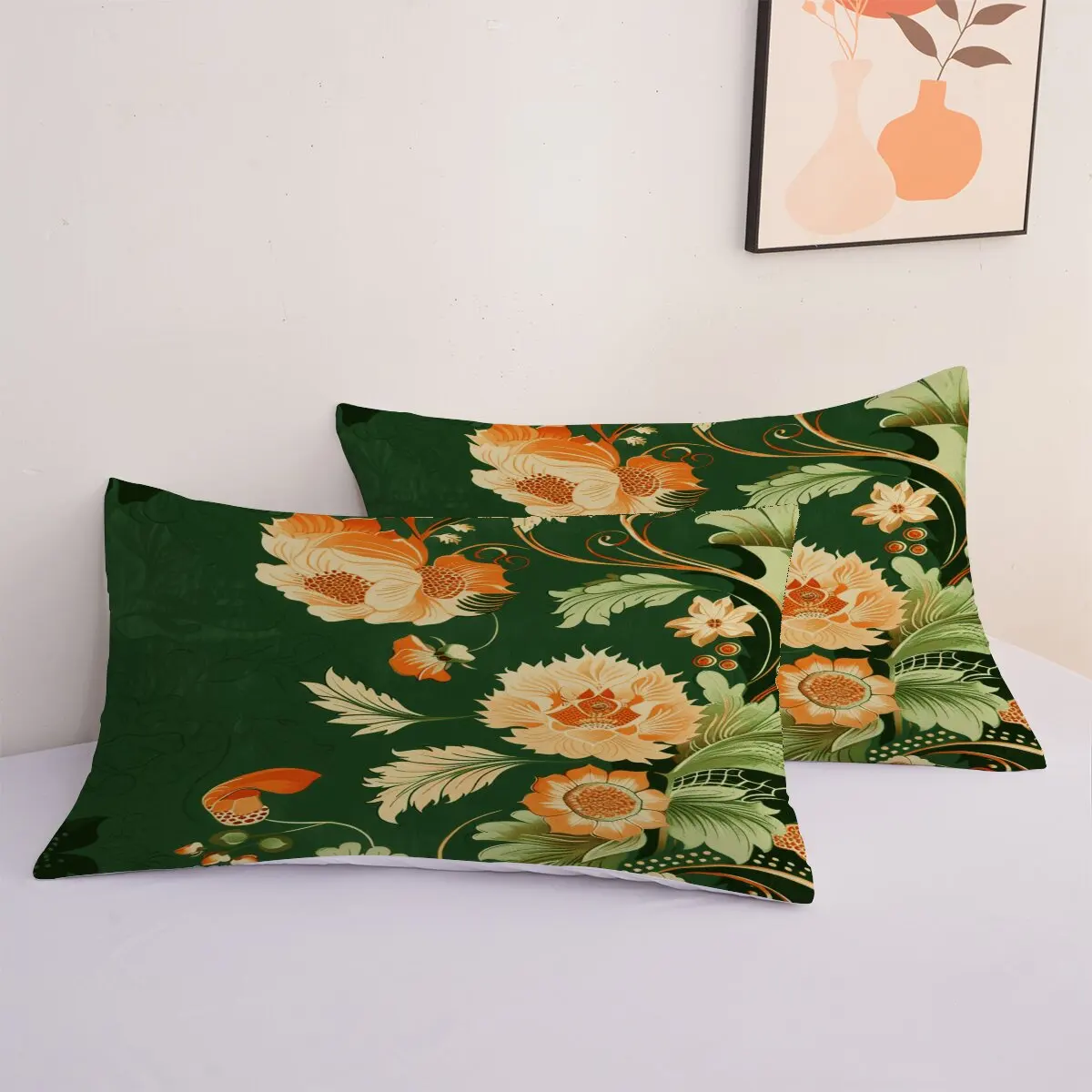 Neroli & Green leaves  Down comforter set large size  Floral pattern on green background  Room decoration bedding set