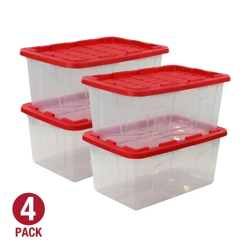 

15 Gallon Clear Plastic Storage Bin, Red Lid, Set of 4, Storage for all ages