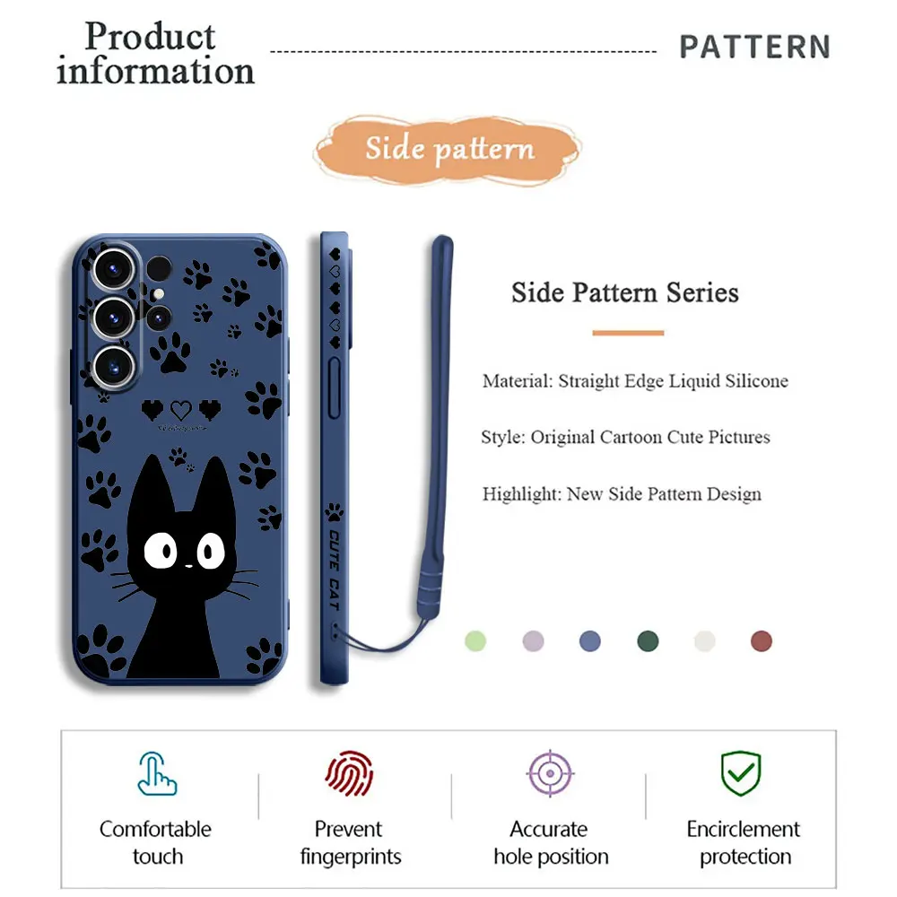 Cartoon Lucky Cat Case for Samsung Galaxy S24 Ultra S21 Plus S22 S20 FE S23 Ultra 5G S23 5G Silicone Cover With Lanyard Back