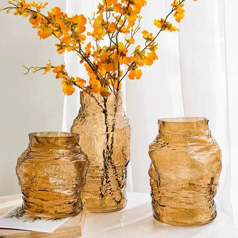 Glass Vase Irregular Lines of Folds Floral Arrangement Accessories Hydroponics Terrarium Home Decoration Accessories