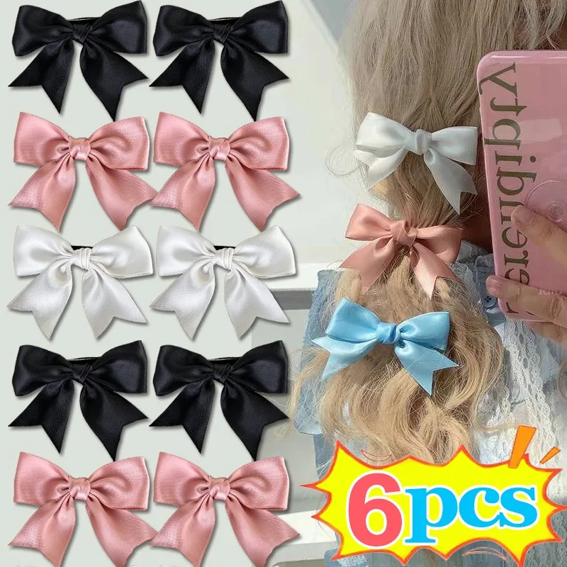 2/4/6pcs spinka do włosów elegancka, z kokardą wstążka wsuwka kokardka z kokardką proste solidne satynowe wiosenne spinki do włosów śliczne spinki do włosów dziewczęce