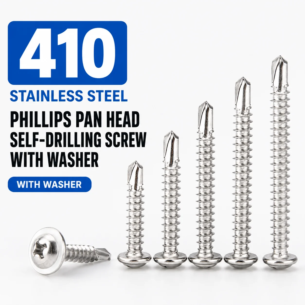 410 Stainless Steel Phillips Pan Head Self Drilling Screw with Washer Tek Screw Sheet Metal Screw Fastener Hardware M4.2 M4.8