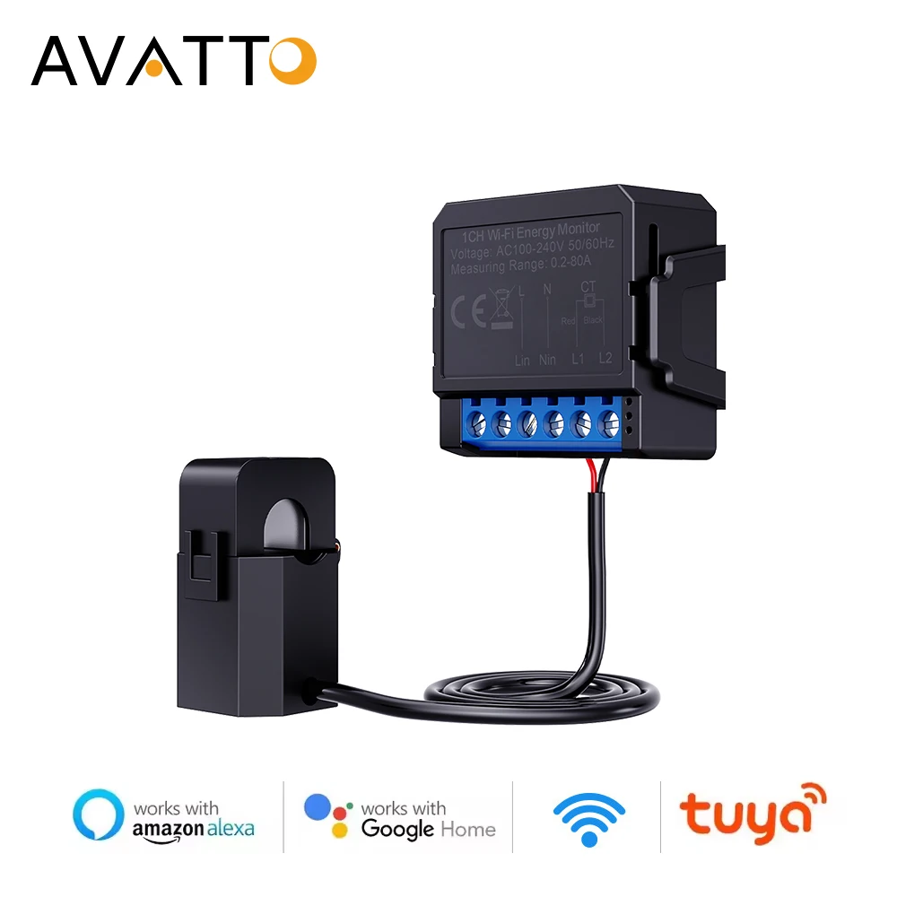 AVATTO Tuya Smart Wifi Energy Meter Solar PV System Power Production Consumption Bidirectional Monitoring Meter APP Control CT