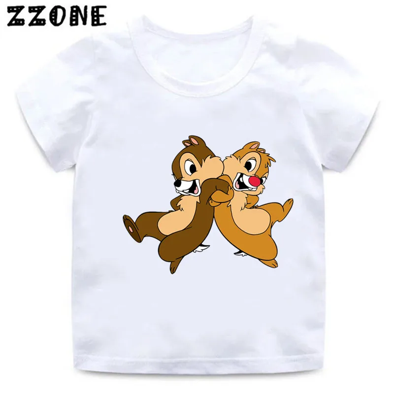 Hot Sale Chip and Dale Squirrel Print Cartoon Kids T-Shirts Funny Girls Clothes Baby Boys T shirt Summer Children Tops,ooo5498