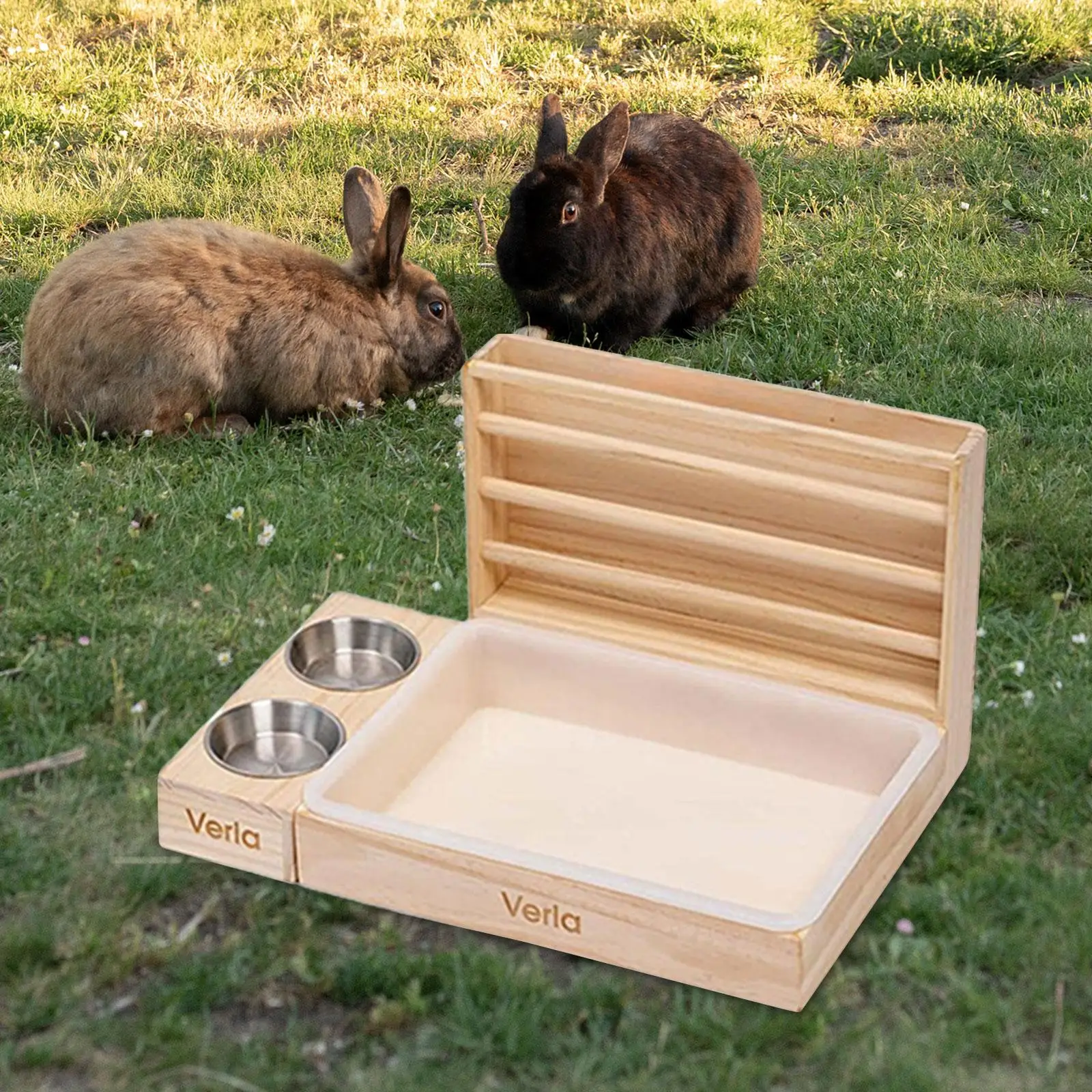 Rabbit Hay Feeder with Litter Box Outside Wooden Bunny Feeder Prevent Waste