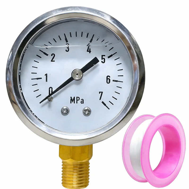 Seismic pressure gauge, Y50 radial seismic pressure gauge 0-7MPa, PT1/4 thread interface, glycerin filled, with PTFE
