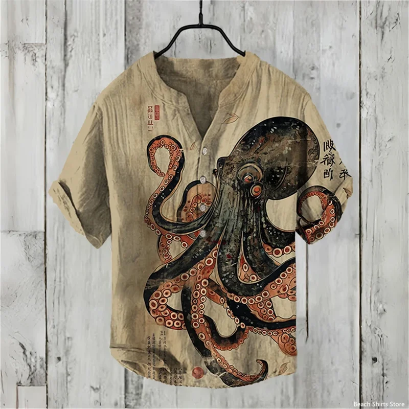 Summer Men's Linen Short Sleeve V-Neck Pullover Shirt Festival Queue Clothing High Quality Men's Shirt Fast Delivery - Image 5