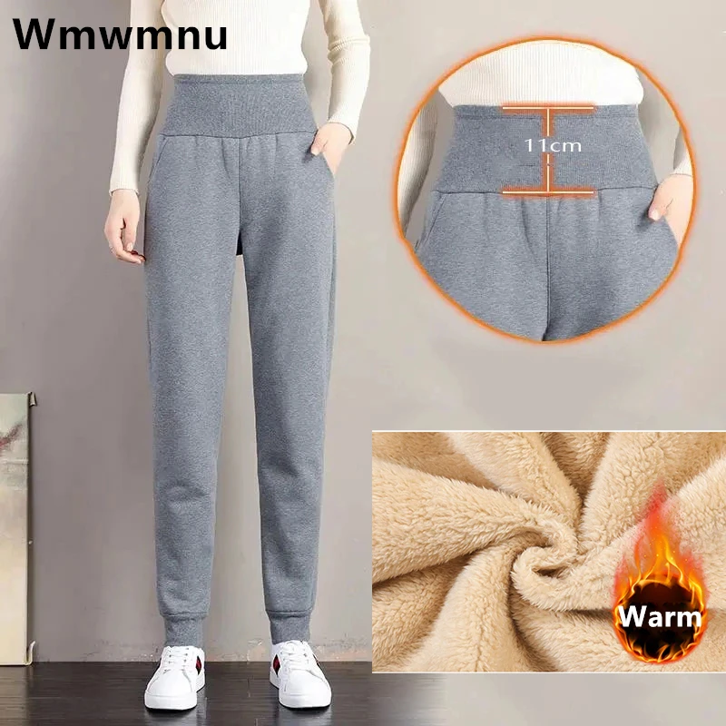 

Winter High Waist Thicken Sweatpants Women Casual Add Lambwool Warm Pants Oversized 4xl Fleece Lined Trousers Jogging Pantalones