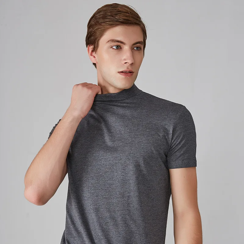 Mens High Neck Slim Fit T-shirt Male High Quality In Summer Casual Short-sleeved T-shirt/Men Slim Fit High Collar Leisure T-shir