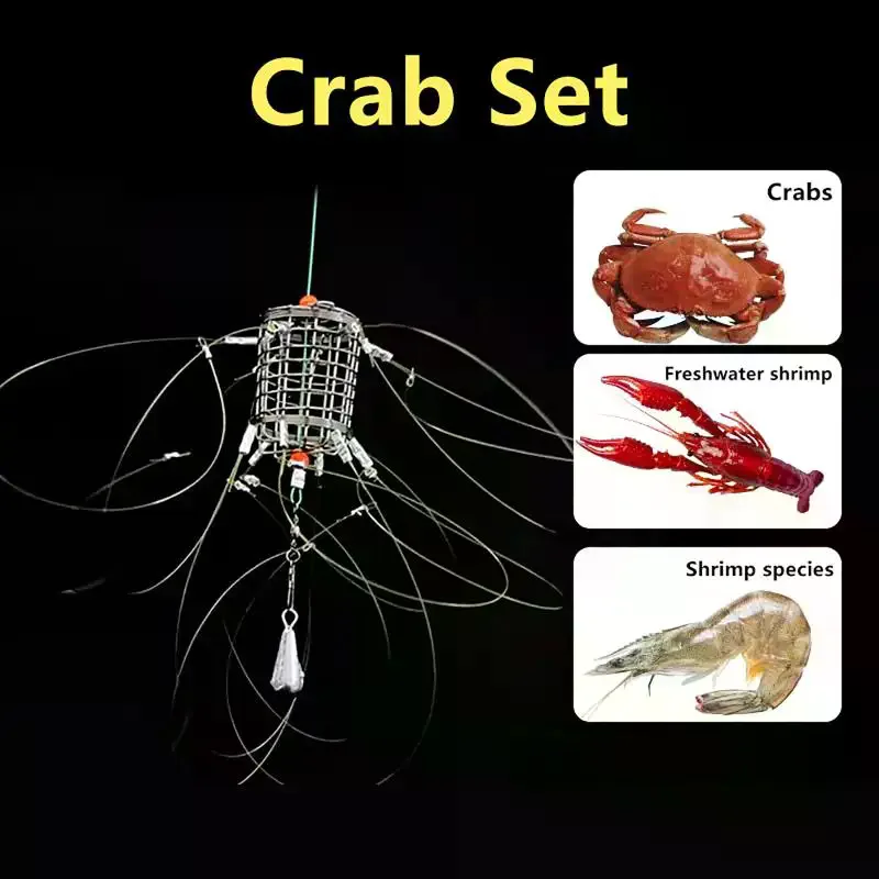 Stainless Steel Crab Catching Tool Steel Wire Fish Cage 8 12 Laps With Lines Crab Fishing Cages Lure Trap Feeder