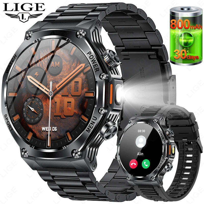 

Military 1.8inch HD AMOLED Smartwatch Men Outdoor LED Flashlight Bluetooth Call Smart Watch IP68 Waterproof Sport Smart Watches