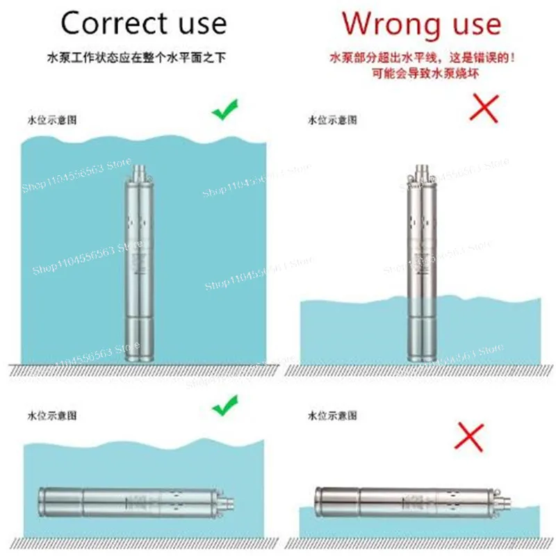 مضخة بئر غاطسة بقطر 50 مم مع مضخة من الفولاذ المقاوم للصدأ 304 هيكل غاطس بئر عميق 1000 لتر/ساعة 2 بوصة مياه