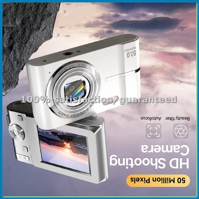 

2,4-дюймовая ретро-цифровая камера 4K HD, маленькая портативная мини-камера с CMOS-матрицей, 50 МП, 16-кратный зум, видеорегистратор, розовый цвет - ABWO