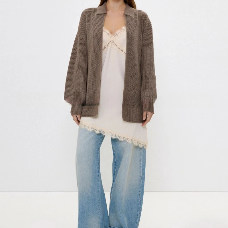 Casual Knit Lace-Up Cardigan Women Fashiona Loose Solid Long Sleeves Elegant Knitwear Coat Autumn Winter Female Sweater