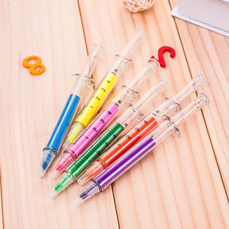 Kawaii Syringe Highlighter Pen Syringe Needle Shape Mechanical Color Ballpoint Pen For Office School Marker Writing Tool