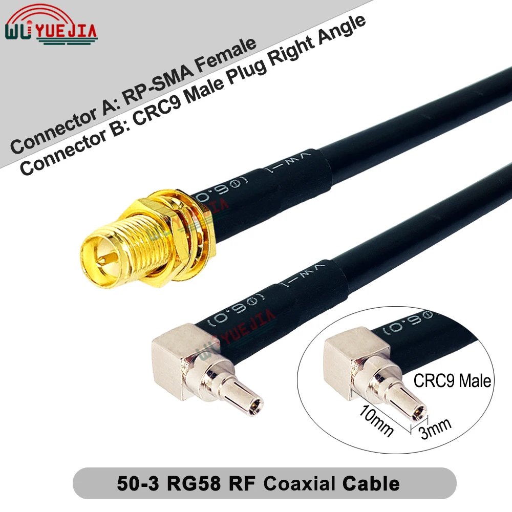RG-58 كابل الترددات اللاسلكية CRC9 إلى SMA نوع موصل CRC9 ذكر 90 °   زاوية التوصيل إلى SMA أنثى جاك RP-SMA ذكر RG58 كابل تمديد محوري