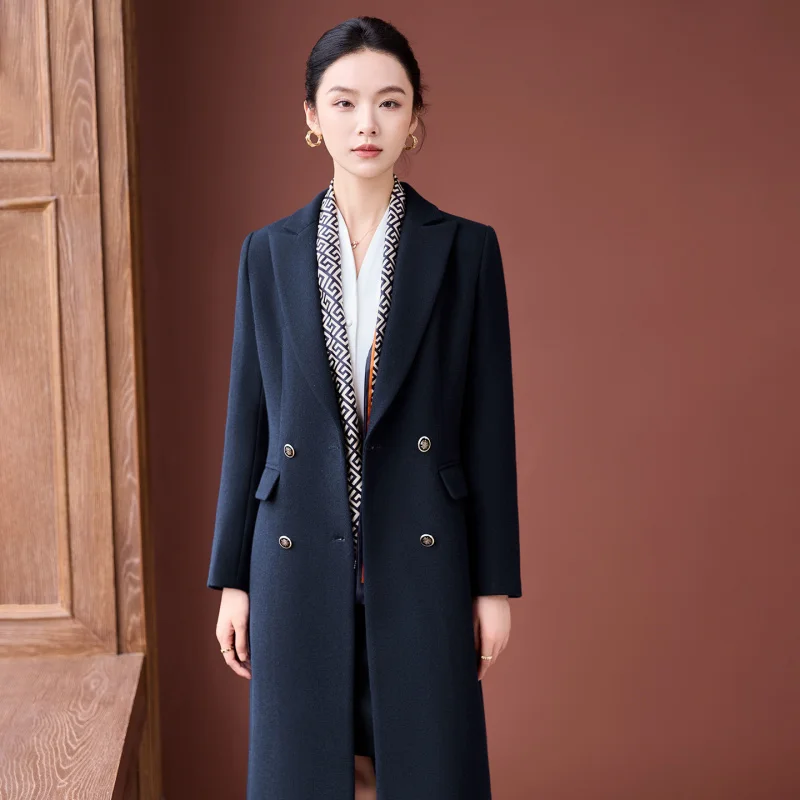 2025Autumn Winter Long Women's Coat Overcoat Professional Gray Interview Formal Elegant Trench Coat Workwear for Women