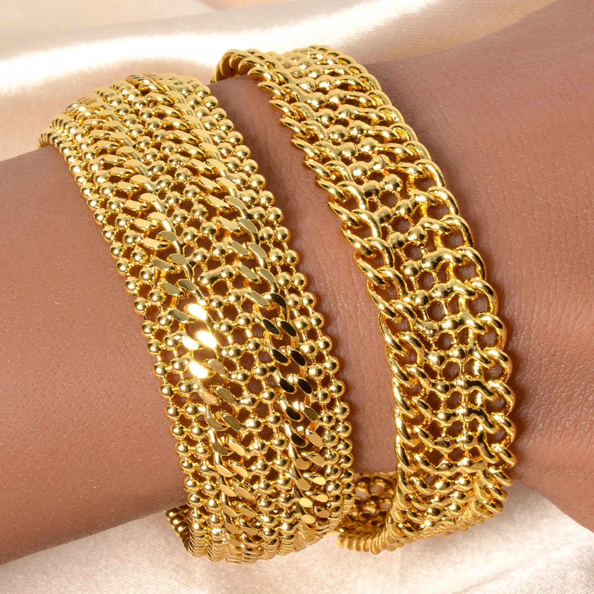 Kupfer-Gliederketten-Armbänder für Unisex, 1,8 cm und 1,3 cm, 18 Karat vergoldet, Miami Curb Armreif, Punk, klassisches Armband, Schmuck, Party-Geschenk