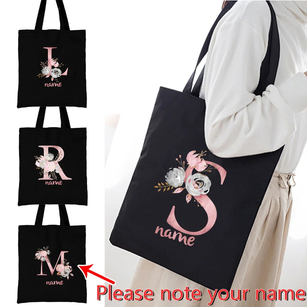 

Customized Pink Letter Foldable Shopping Bag Reusable Eco-friendly Grocery Bag Women's Shopping Bag Student Canvas Handbag