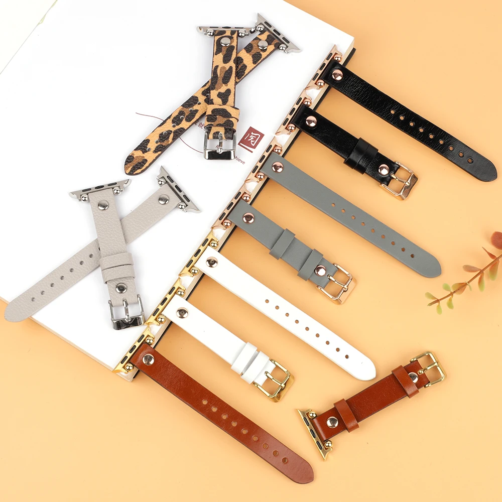 Smartwatch Slim Watches For Men - Pulseira fina de couro com rebite