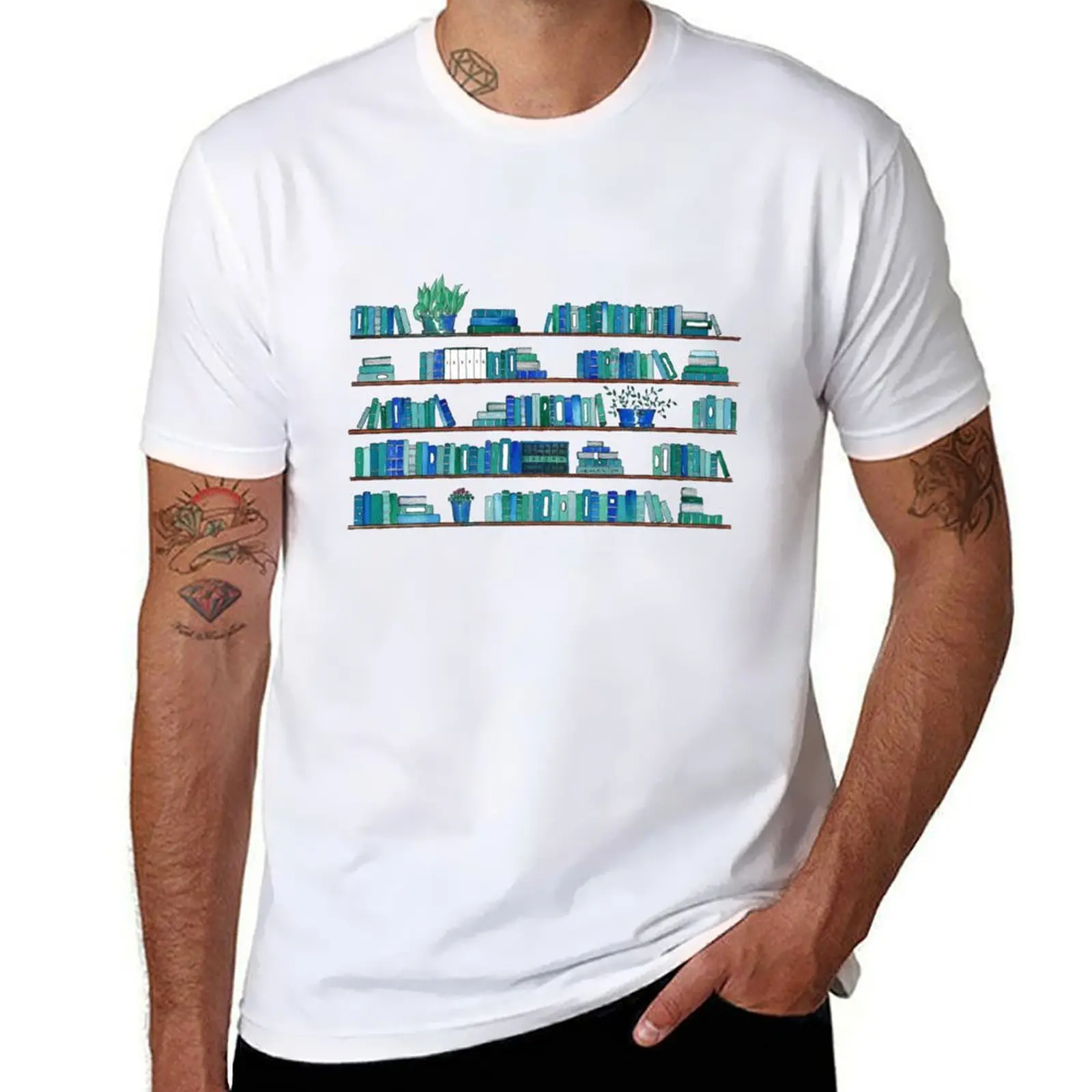 

t for cotton man man Bookcase shirt Green shirts for funny T-Shirt t