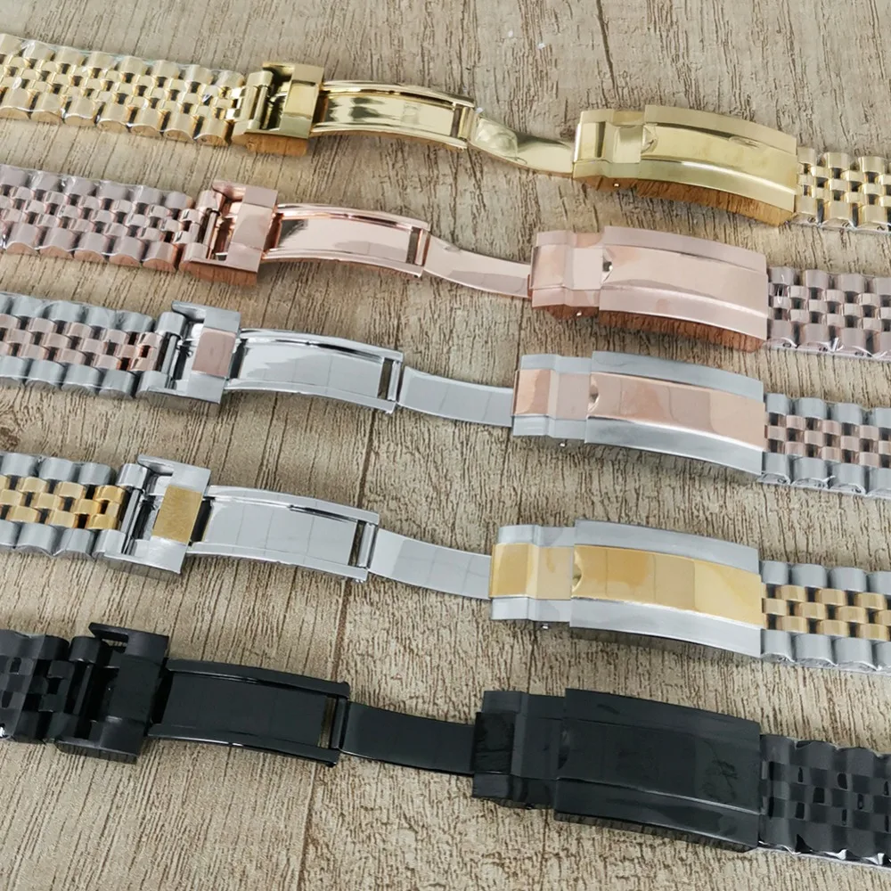 20MM  Watch Band Stainless Steel Watch Band Single Folding Buckle Solid Screw Links Watchband Strap Vintage Jubilee Bracelet
