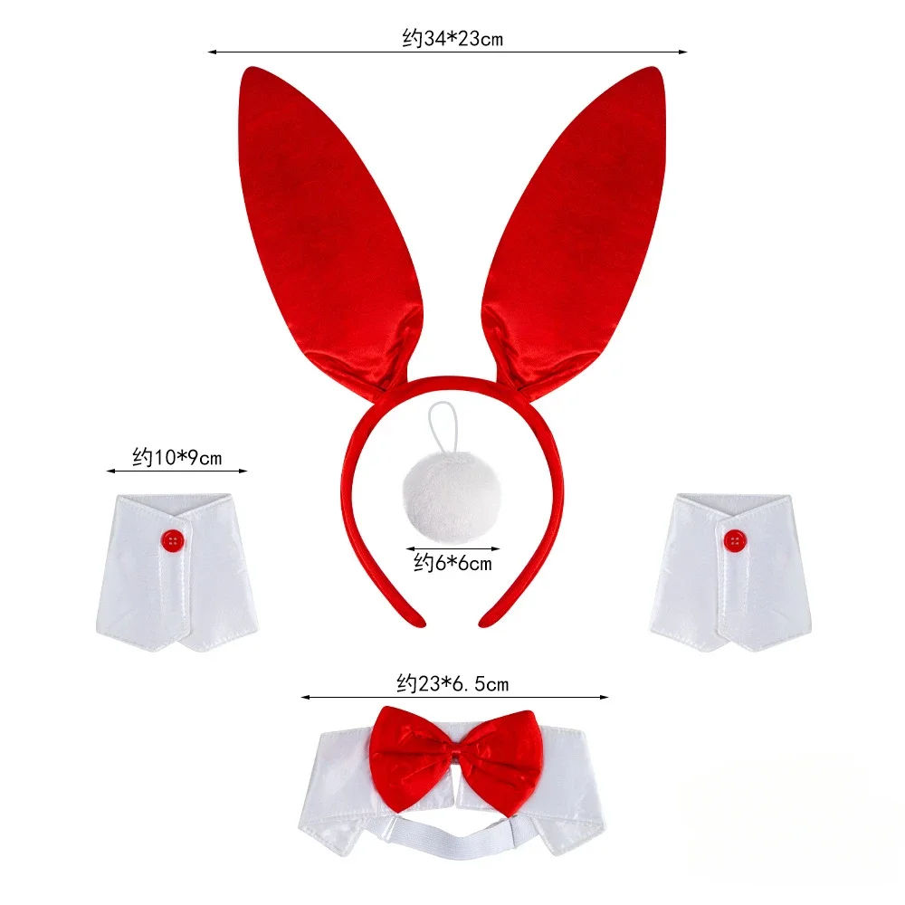 Easter Bunny Costume Set Women's Rabbit Ear Headband Collar Bow Tie Cuffs and Bunny Tail Accessories view 4