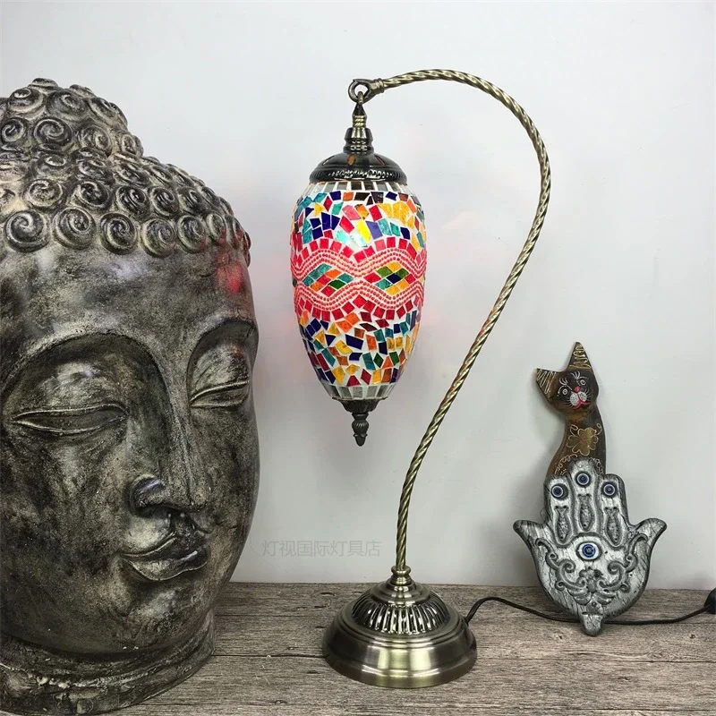 Retro Bedroom Bedside Living Room Handmade Personality South East Asia Turkey Color Glazed Desk Lamp
