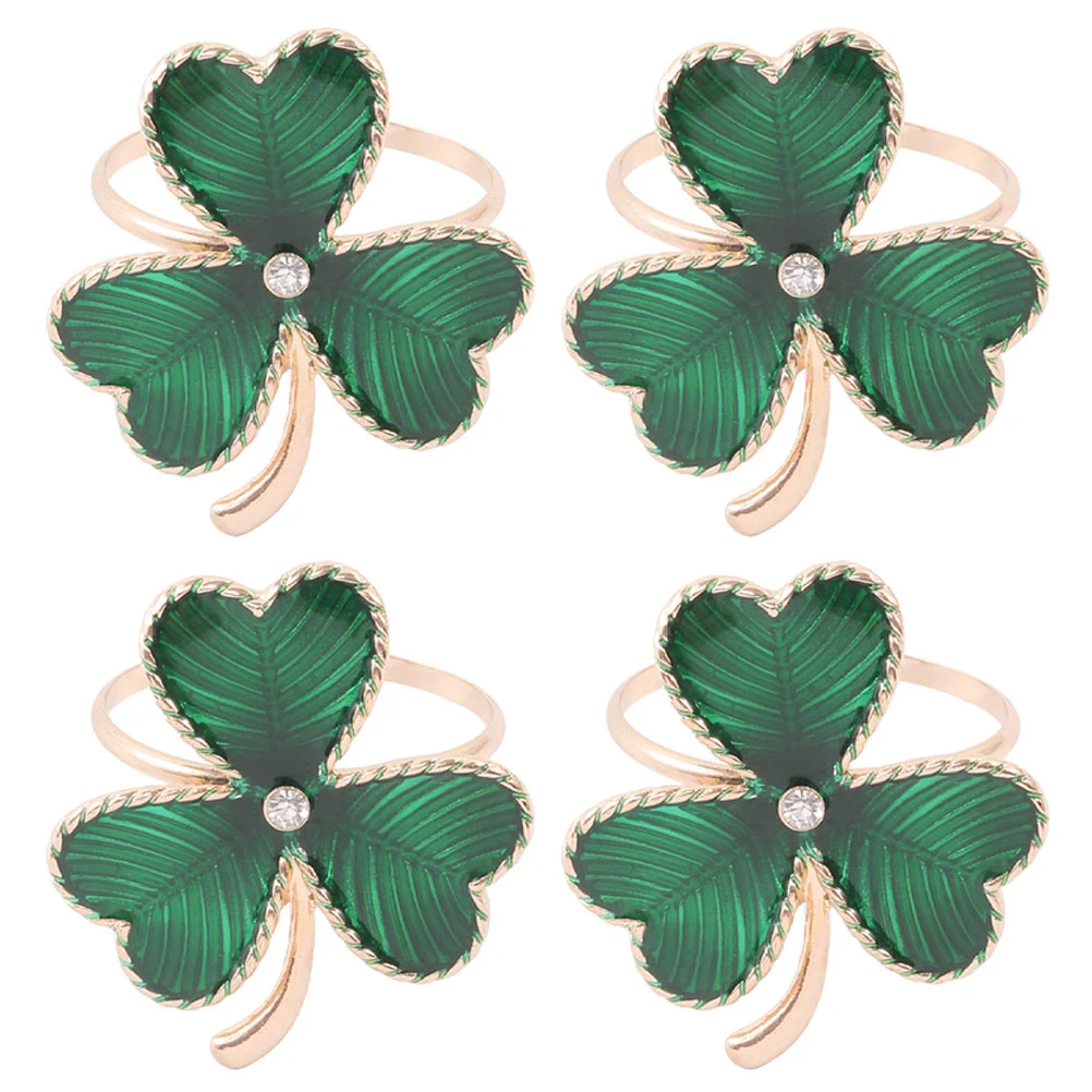 

4 Pcs Shamrock Napkin Rings Holder Serviette Buckles Holiday Alloy St Patrick's Decorations