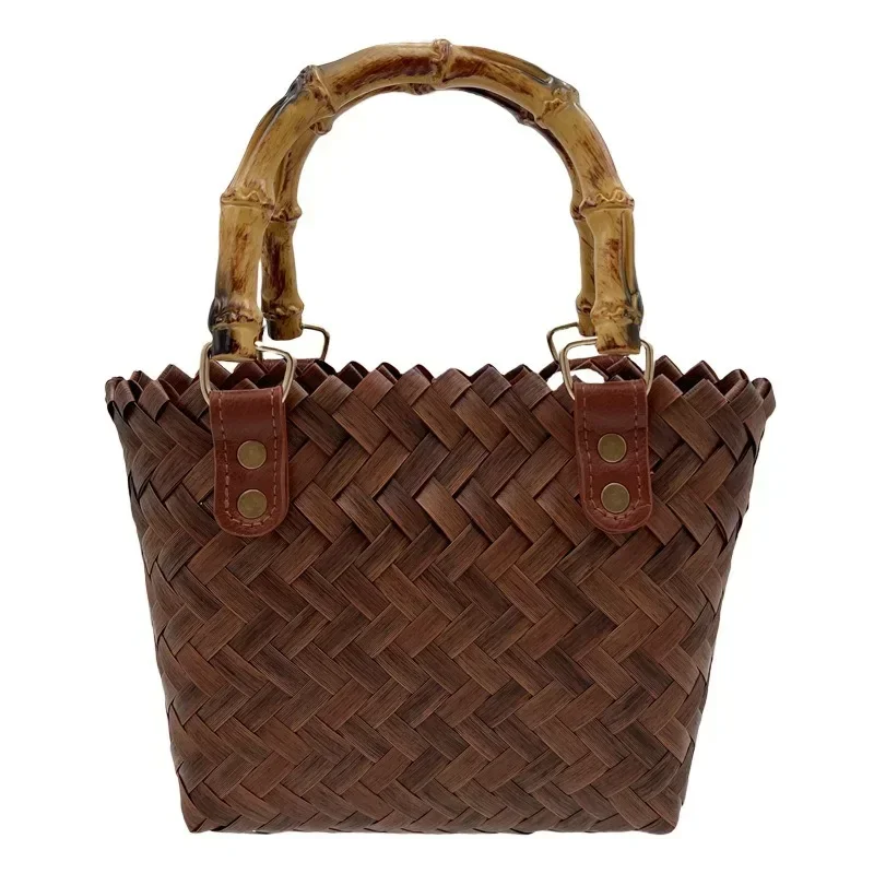 Bag Women 2024 New Rattan Handbag Bamboo Knot Straw Tote Bag Pure Handmade Bamboo Lady Retro Beach Bag