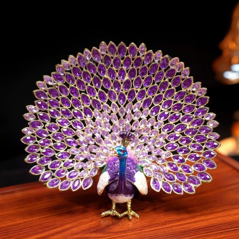 Chinese metal handicrafts home decoration enamel jewelry box peacock enamel ornaments