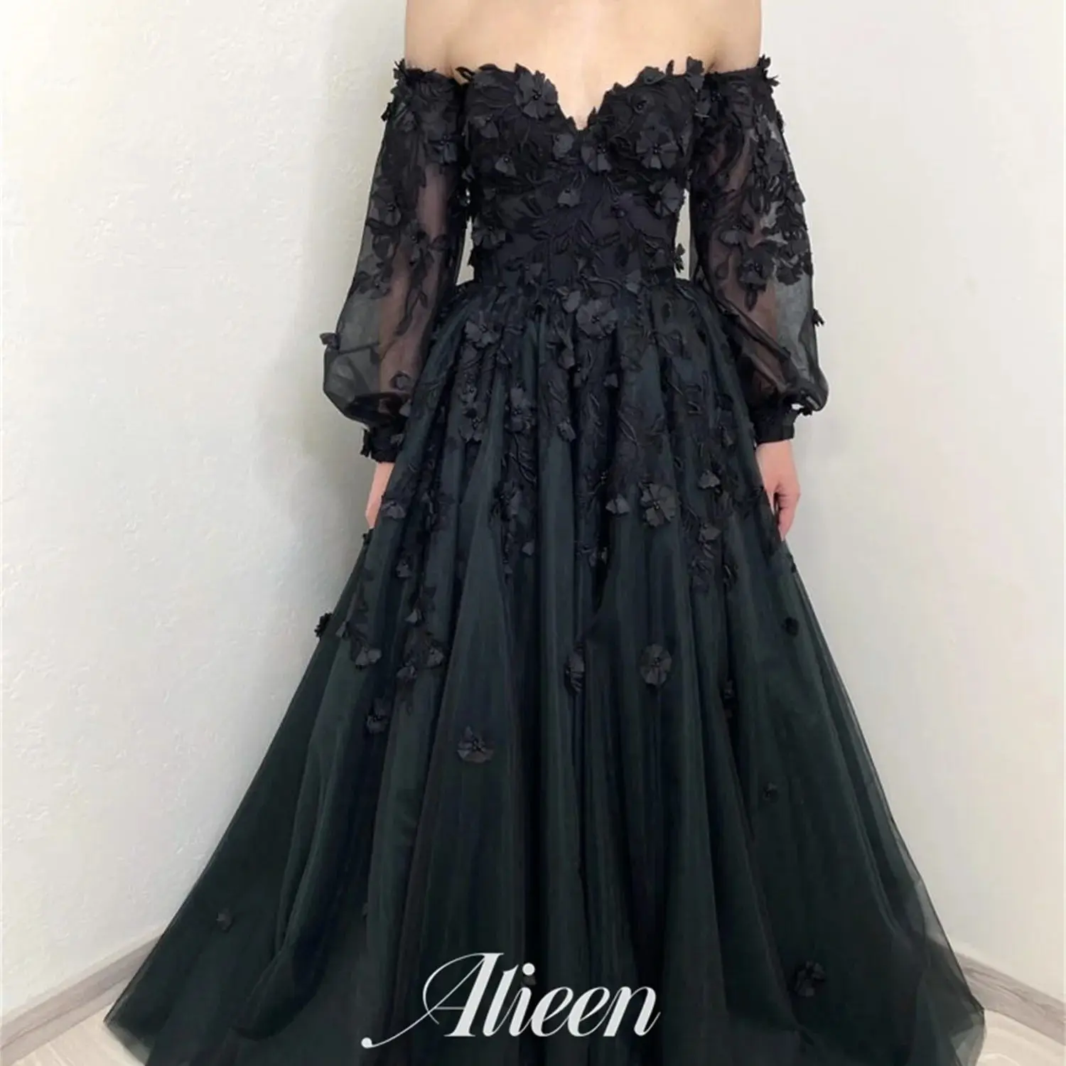 

Aileen Wedding Dress 3D Flowers Customized Black Graduation Dresses for Special Occasions Evening Party Elegant Woman Gala Prom