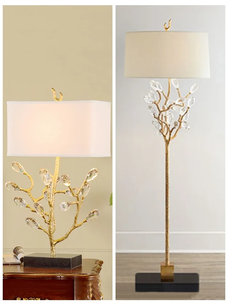 All-copper crystal coral tree table lamp floor lamp imported marble European French high-end luxury living room lamp