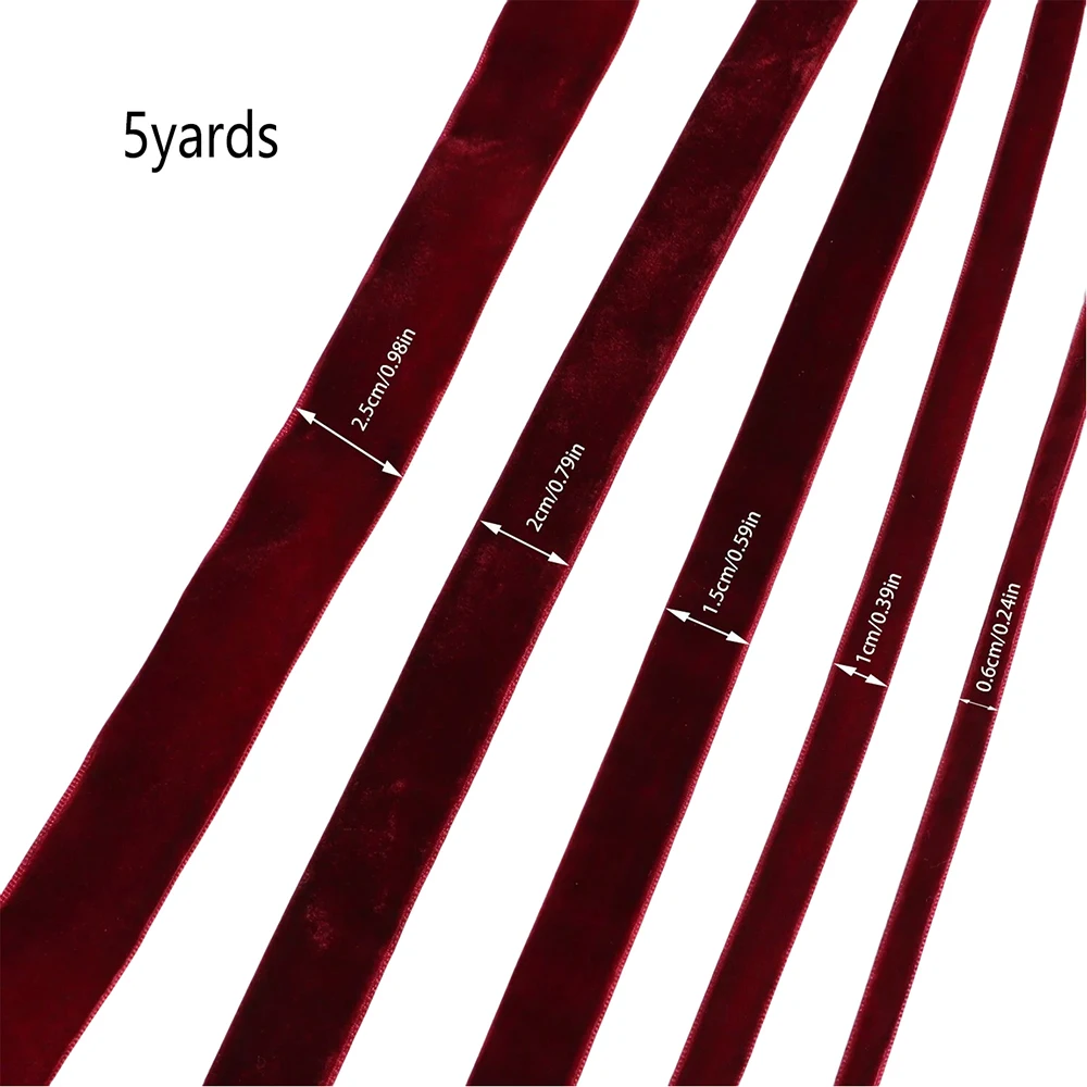لفات شريطية مخملية بأحجام مختلفة مقاس 5، زخرفة حدود حمراء أحادية الجانب، مناسبة لتغليف الهدايا وأعياد الميلاد #3