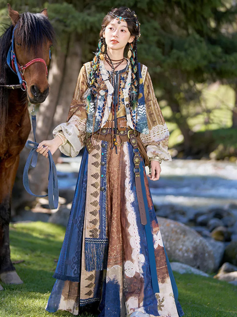 

New Fiesta Carnival Halloween Cos Cosplay Exotic Style Embroidery Waistcoat Skirt Hanfu Female Style Adult