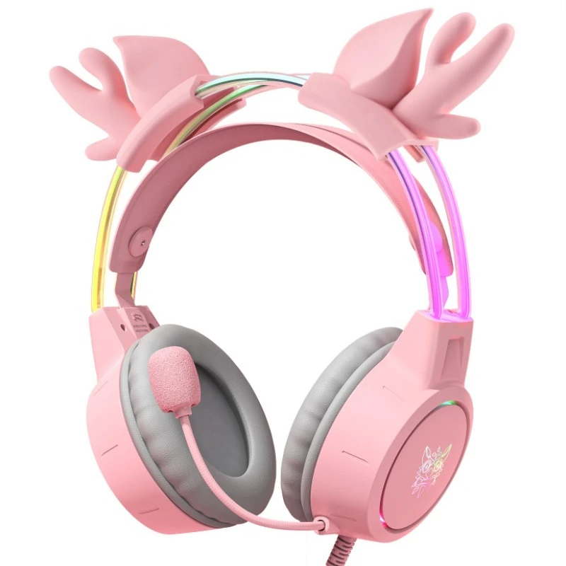 ONIKUMA X15 Pro Roze Kattenoren Gaming Headset Bedrade RGB Hoofdtelefoon 50MM Driver 3.5MM Stereo Geluid Flexibele Microfoon voor PC PS4 PS5 Xbox