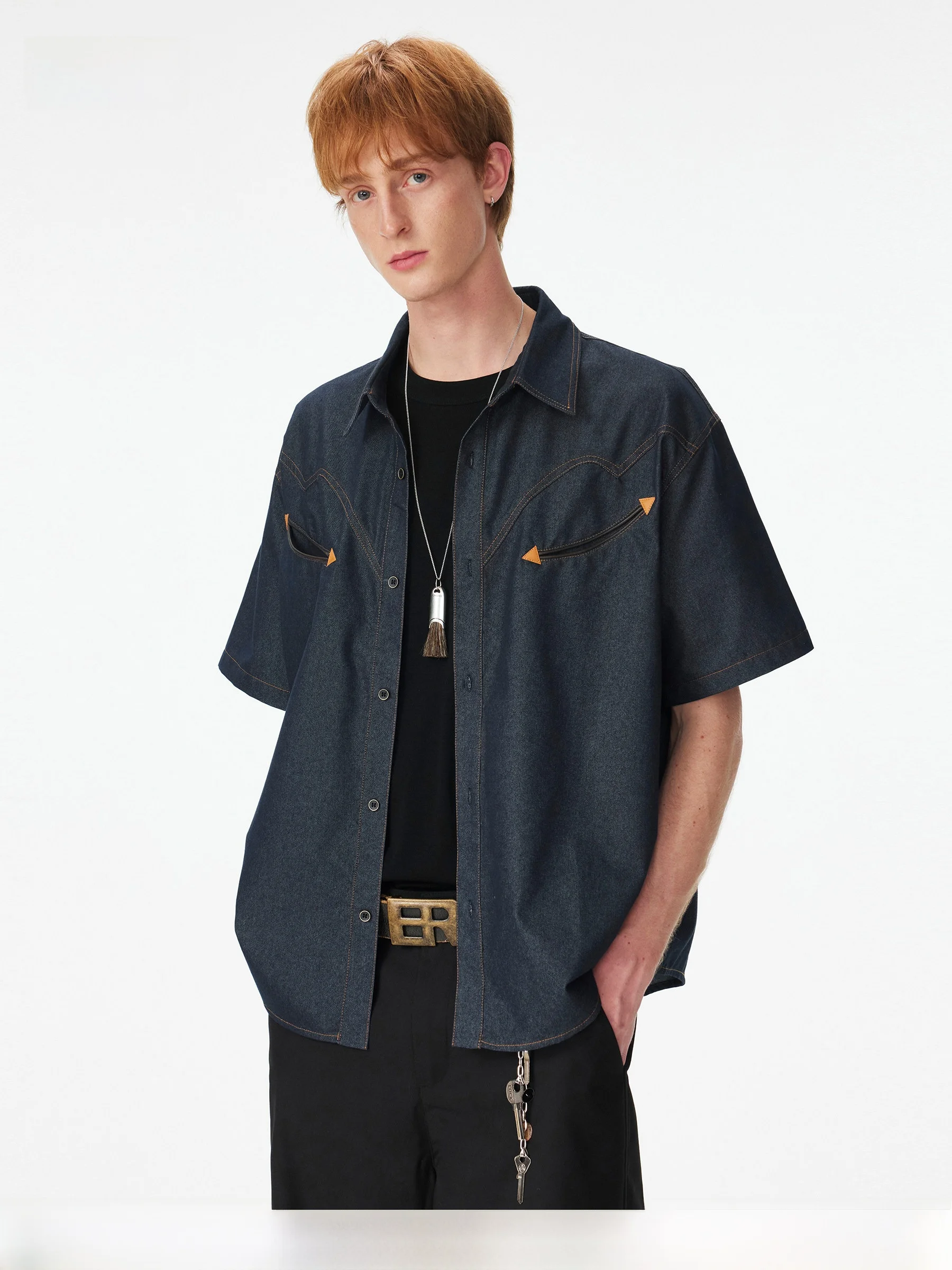 

Cleanfit Loose Casual Men's Short Sleeve Denim Shirt Original Color Summer New Style DPX Workshop Breathable Comfortable Cott...