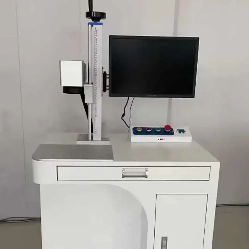 Outdoor Raycus 50W 30W 20W Fiber Laser Marking Engraving Machine Cabinet Stand Metal Engraver with Rotary Axis for Jewelry Cut