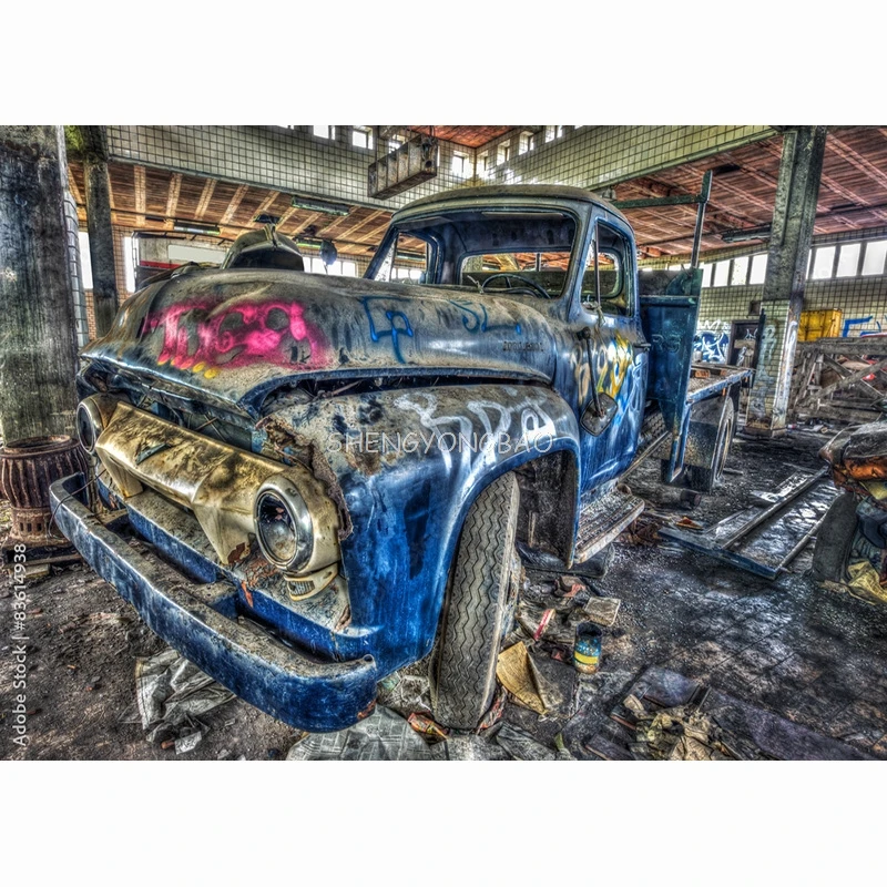 Vintage Theme Photo Backdrops Retro Factory Interior Graffiti Old Brick Wall Photography Background Studio Props PJT-05