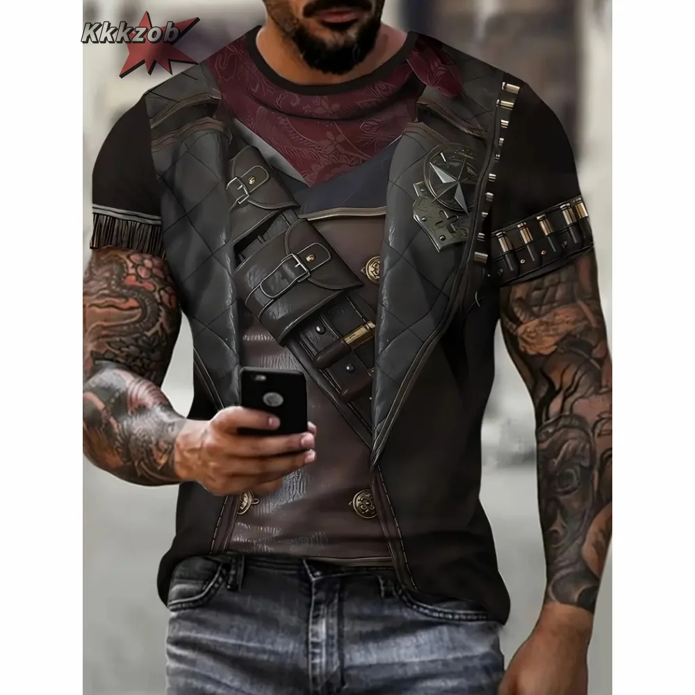 

Men's Novelty 3D Printed Fake Jacket T-Shirt Hip Hop Style Short Sleeve Gradient Color Tshirts Tops Mens Crew Neck Tees Shirt