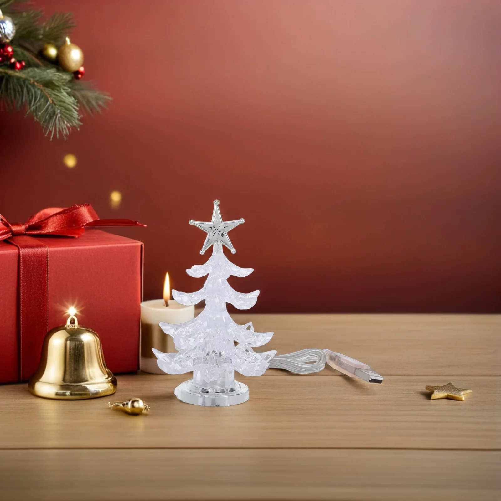 

2Pcs Acrylic Christmas Tree Lamps Color Changing 7-LED USB Powered Mini Xmas Night Light Table Centerpiece Christmas Tree Light