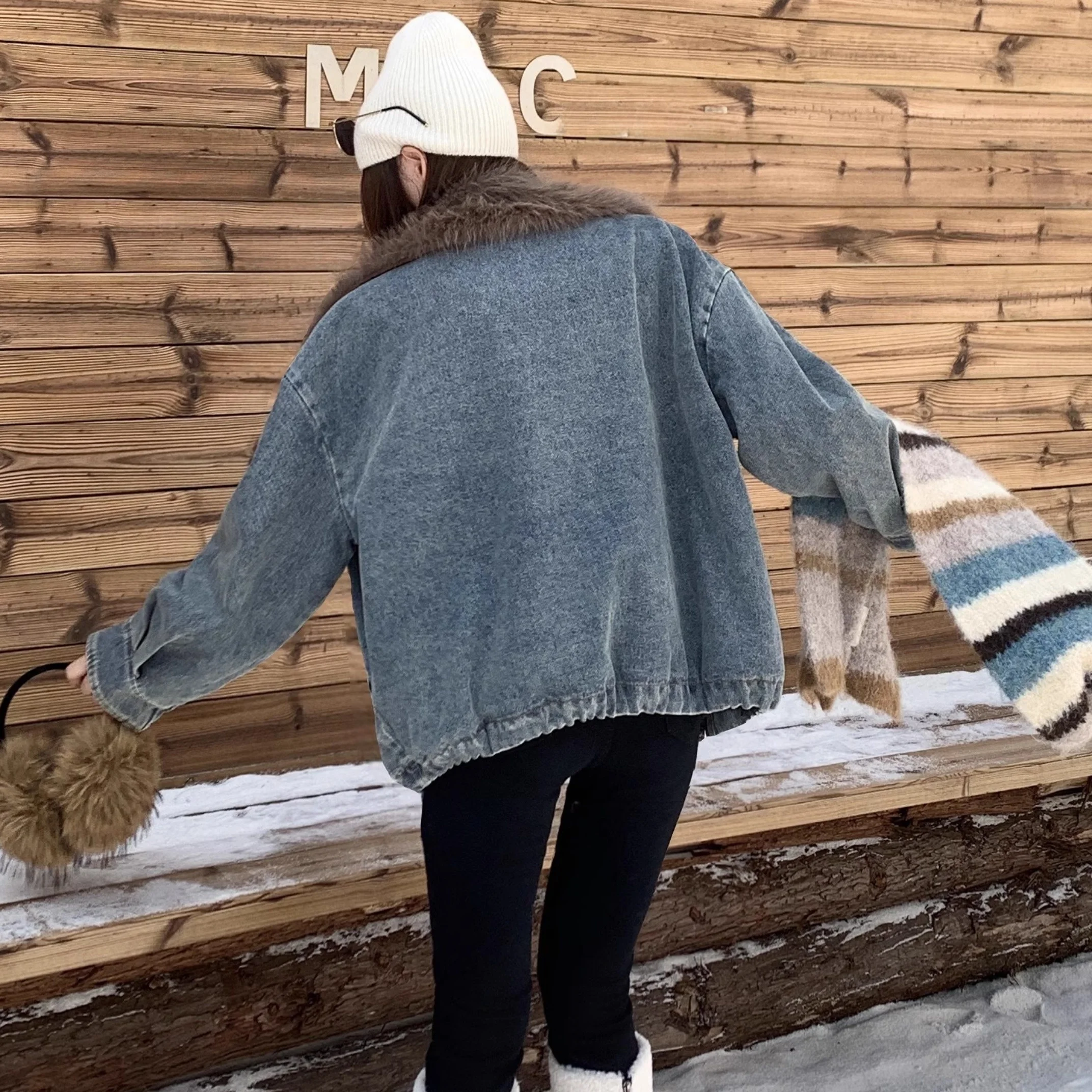 Women's Denim Jaet 2025 Autumn Winter Korean Sle Loose Versatile Warm Waed Casual Faion Fce Thiened Top