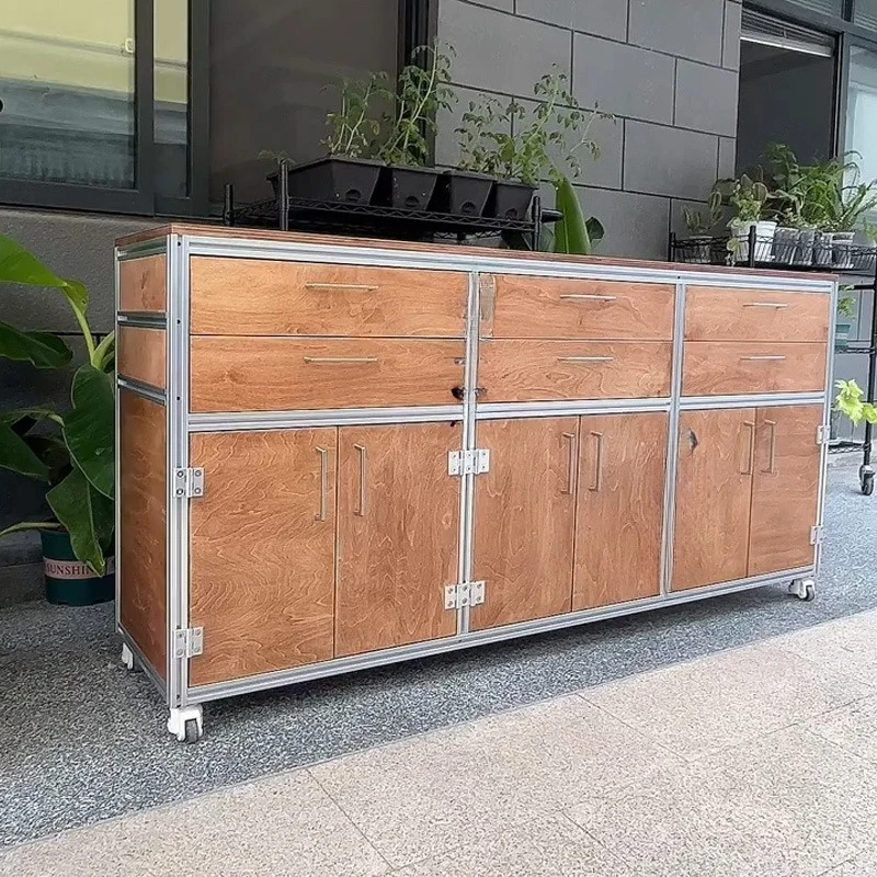 

Обеденный боковой шкаф из алюминиевого профиля в стиле ретро, чайный шкаф, океанская тарелка, шкаф для кофейни, входной шкаф