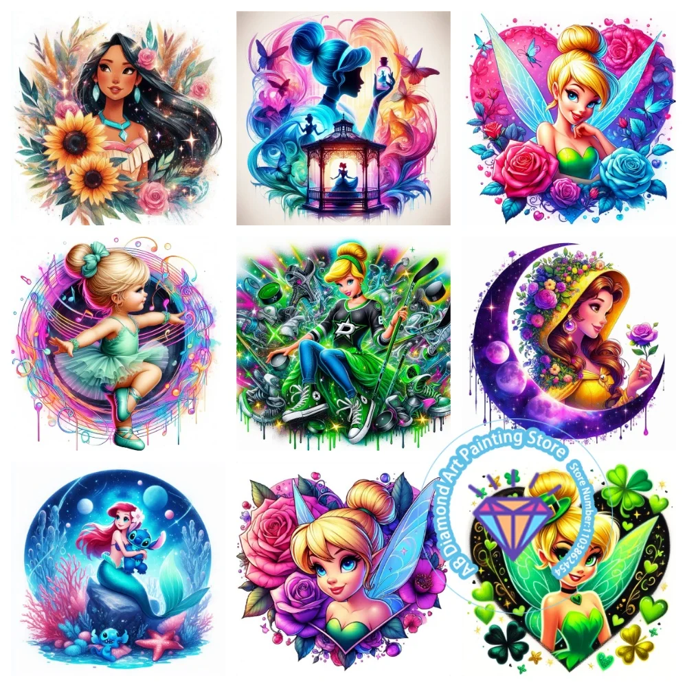 

Tinker Bell Cinderella AB Diamond Painting Kit Square Round Diamond 5D DIY Mosaic Handmade Art Adult Exquisite Gift Home Decor