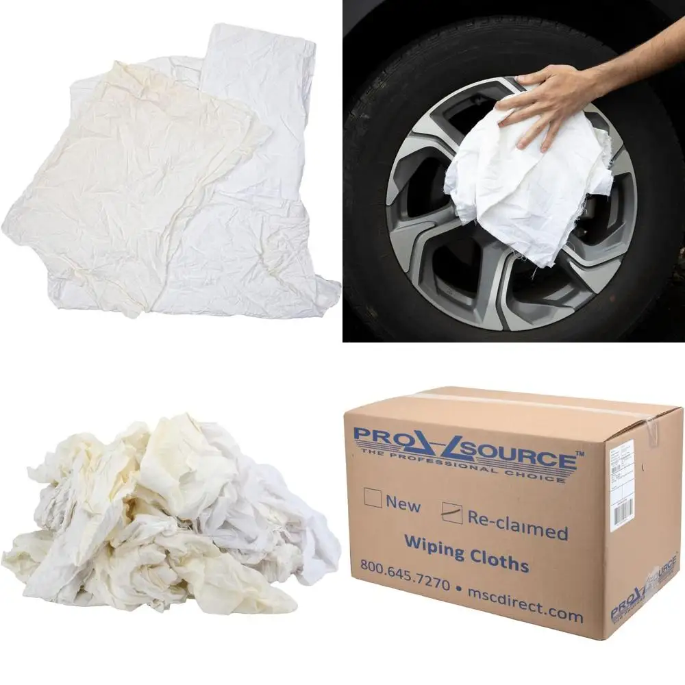 

25 Pound Reclaimed White Cotton Shop Towels, 75-125 Count