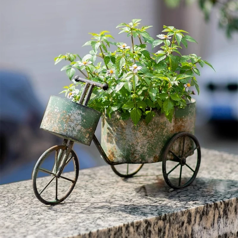 Vintage Bicycle Flower Planter Iron Art Garden Decor for Succulents Rustic Courtyard Floral Display Creative Patio Ornament