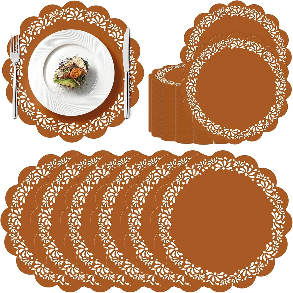 50/100/150pcs brown paper disposable placemats are suitable for family dinners, birthdays and wedding party decorations view 4